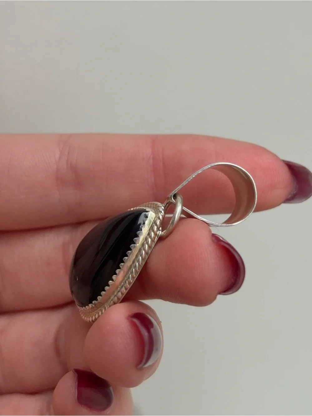 Large Sterling Silver Teardrop Black Onyx Pendant